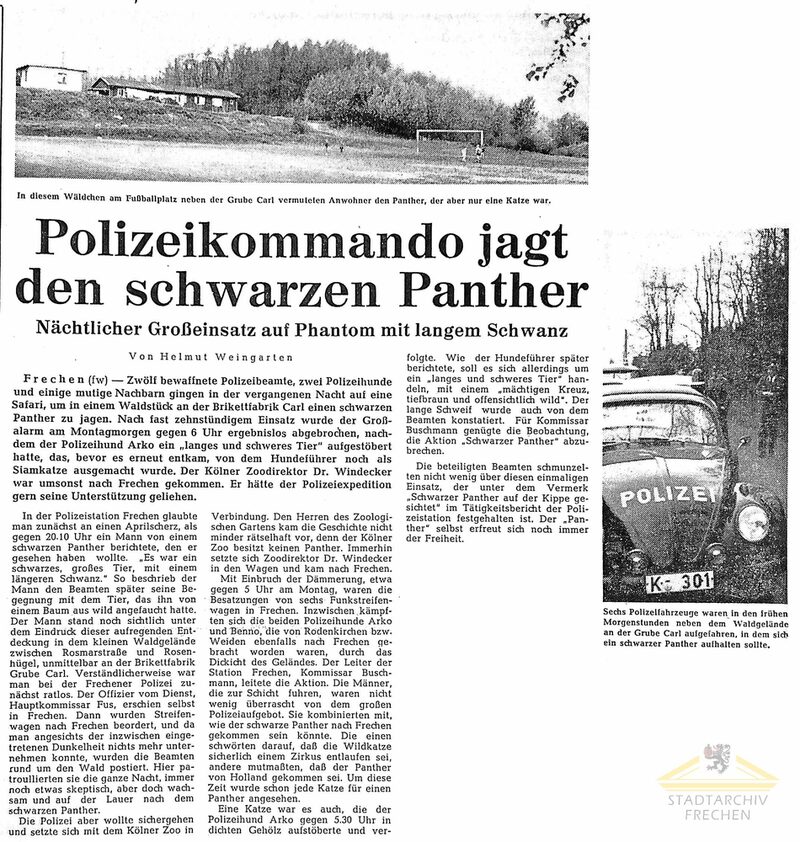 Artikel aus dem Kölner Stadt-Anzeiger, Titel "Polizeitkommando jagt den schwarzen Panther".