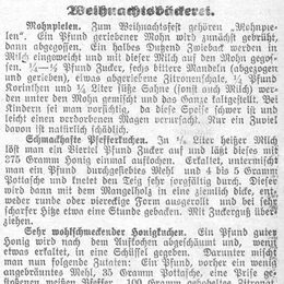 Rezepte für Mohnpielen, Pfefferkuchen und Honigkuchen in einem Artikel des Frechener Tageblatts von 1927