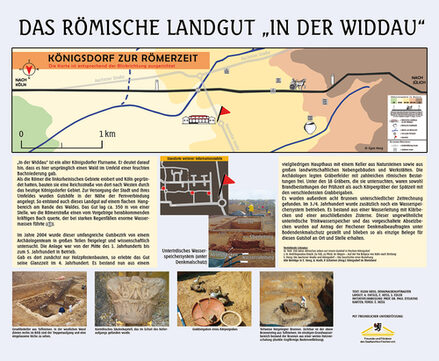 Das Bild zeigt die Informationstafel "Das römische Landgut "In der Widdau""