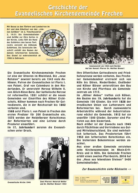 Das Bild zeigt die Vorderseite der Infotafel "Die Geschichte der evangelischen Kirchengemeinde".